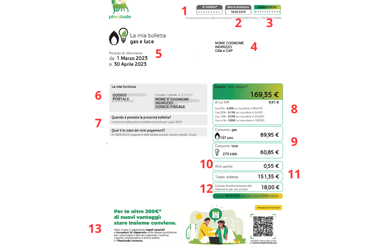 Bolletta Eni Plenitude gas e luce come leggerla