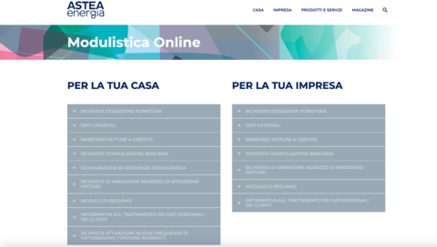 Elenco Moduli Astea Energia Modulistica online Astea Energia